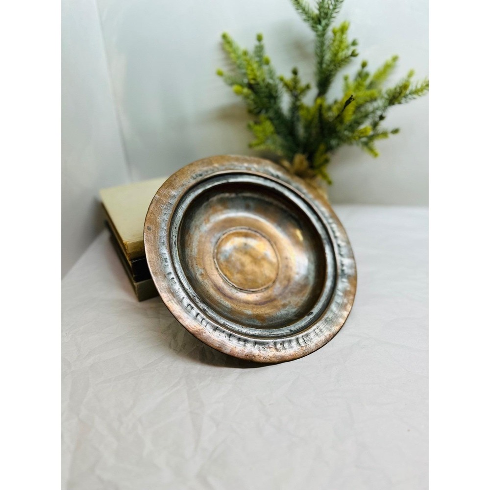antique hand hammered copper dish wall hanging  8.25"x1.5"